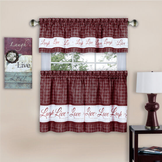 Live, Love, Laugh Window Curtain Tier Pair and Valance Set - 58x24, , on-hover image number null
