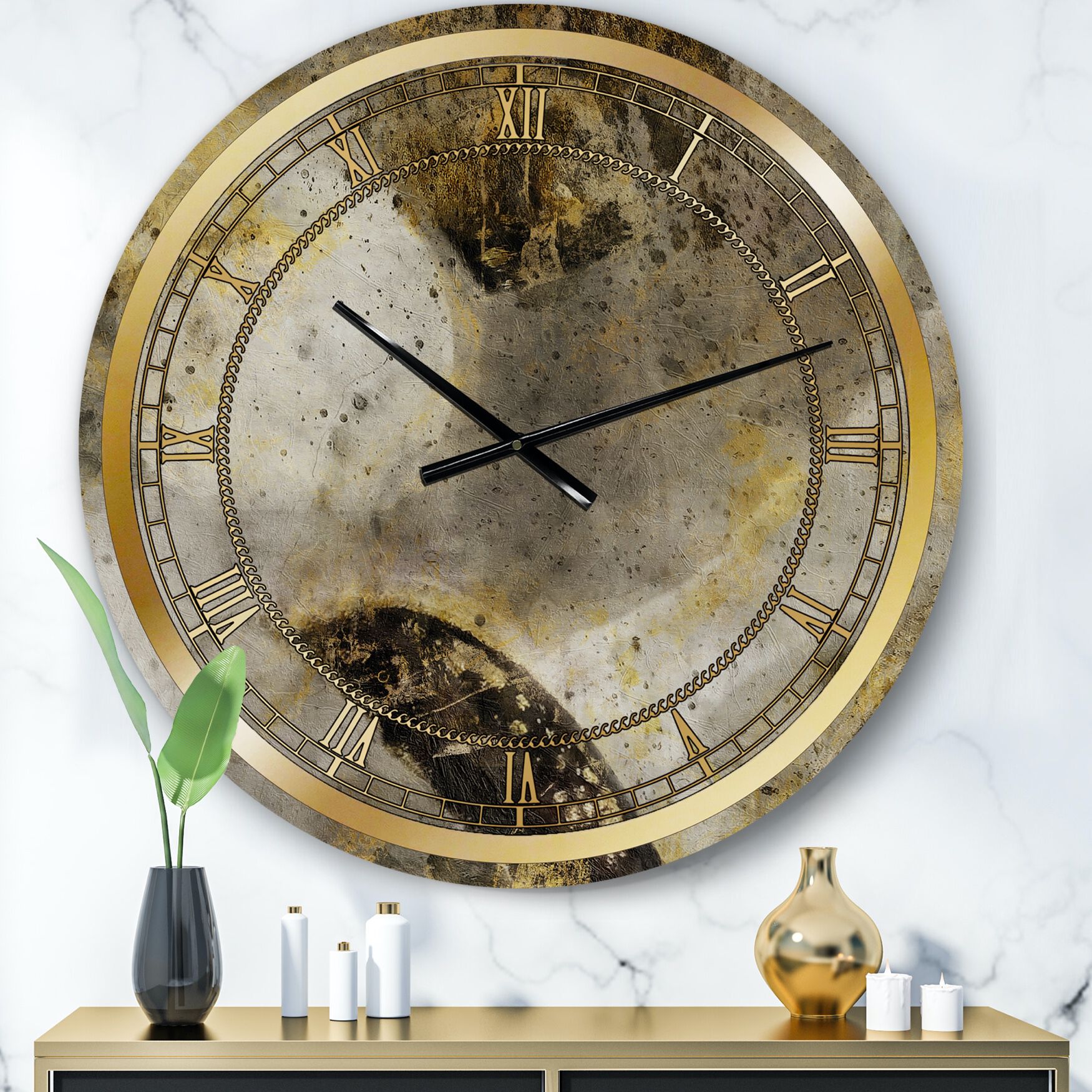 Glam Gold Desert Neutral Glam Wall Clock, GOLD, hi-res image number 0