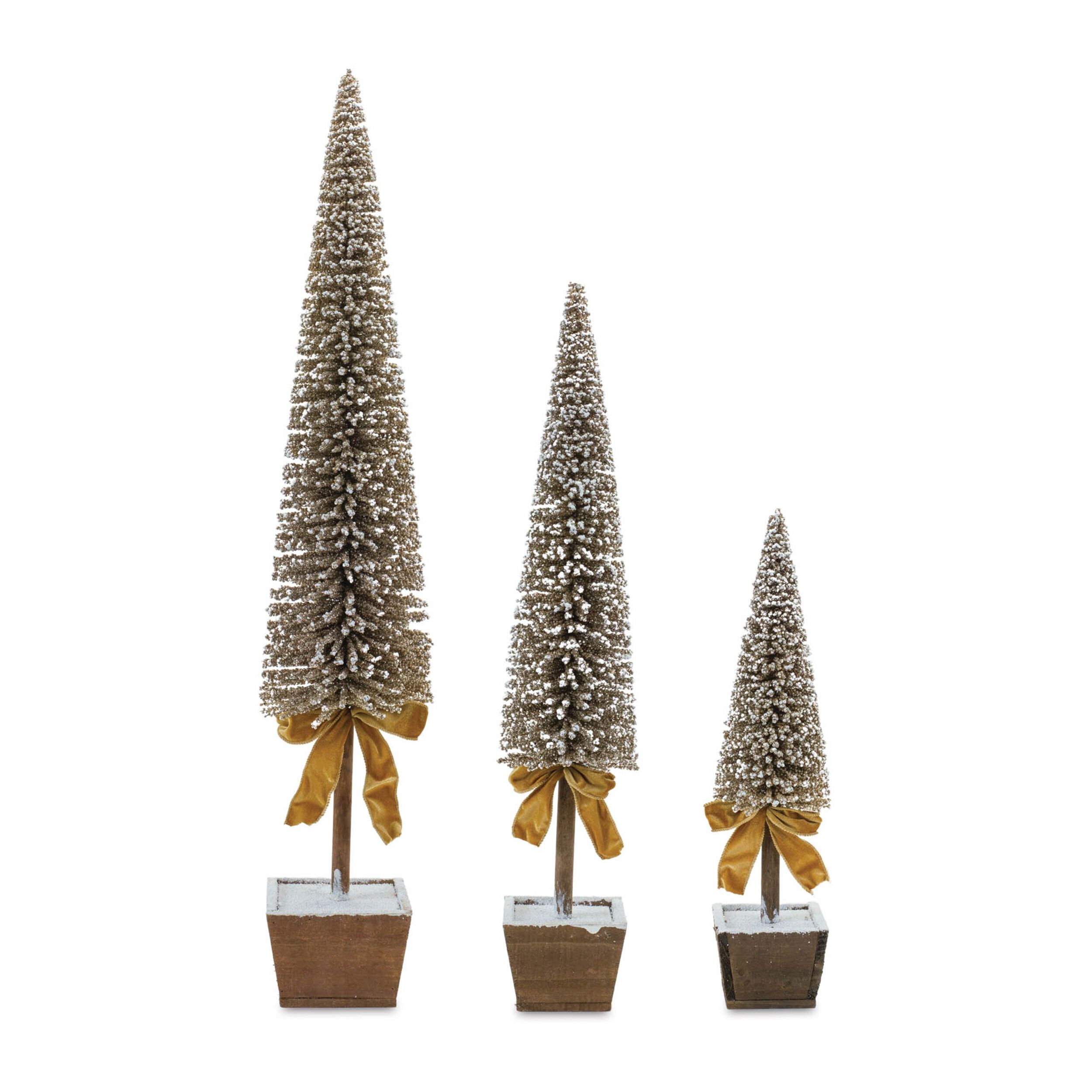 Potted Bottle Brush Pine Tree (Set of 3), GOLD WHITE, alternate image number 1