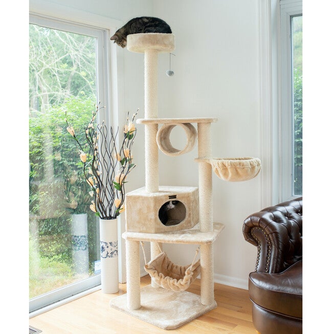 Real Wood 72 inches Cat Tower Entertainment Furniture With Lounge Basket, Perch, , alternate image number null