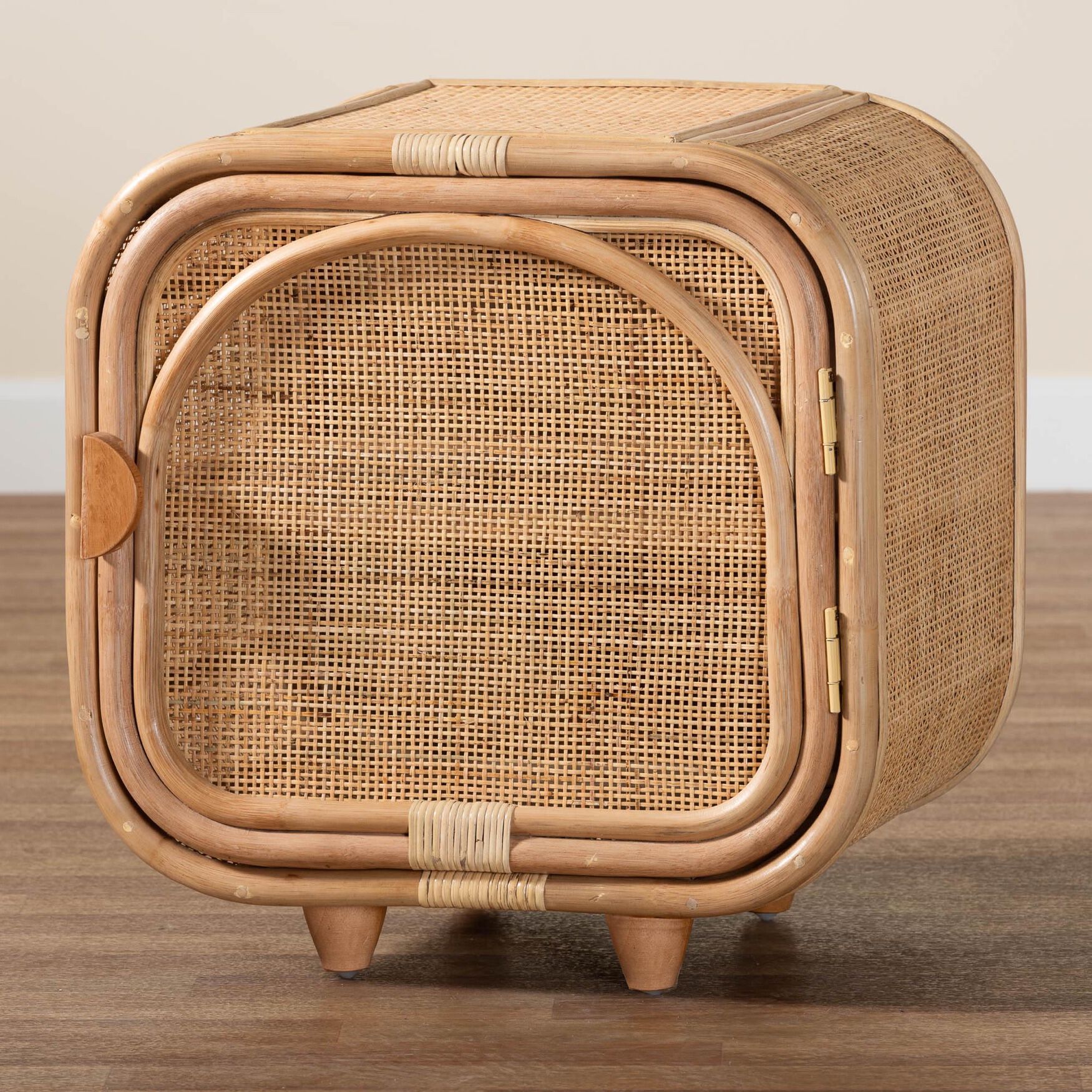 Keita Bohemian Natural Rattan and Mahogany Wood Nightstand, , alternate image number 13