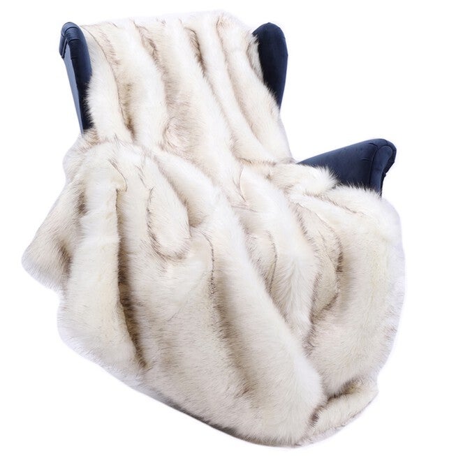 Battilo Home Luxury Fox Faux Fur Warm Elegant Cozy Throw Decorative Blanket Bed Sofa Blanket, 51 inches x 67 inches, WHITE, hi-res image number 0