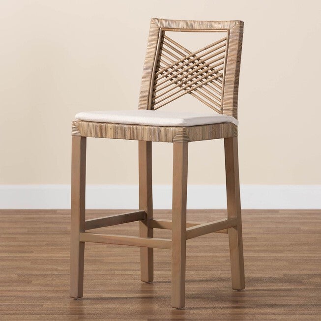 Poltak Modern Bohemian Grey Natural Kubu Rattan And Mahogany Wood Counter Stool, , alternate image number 7