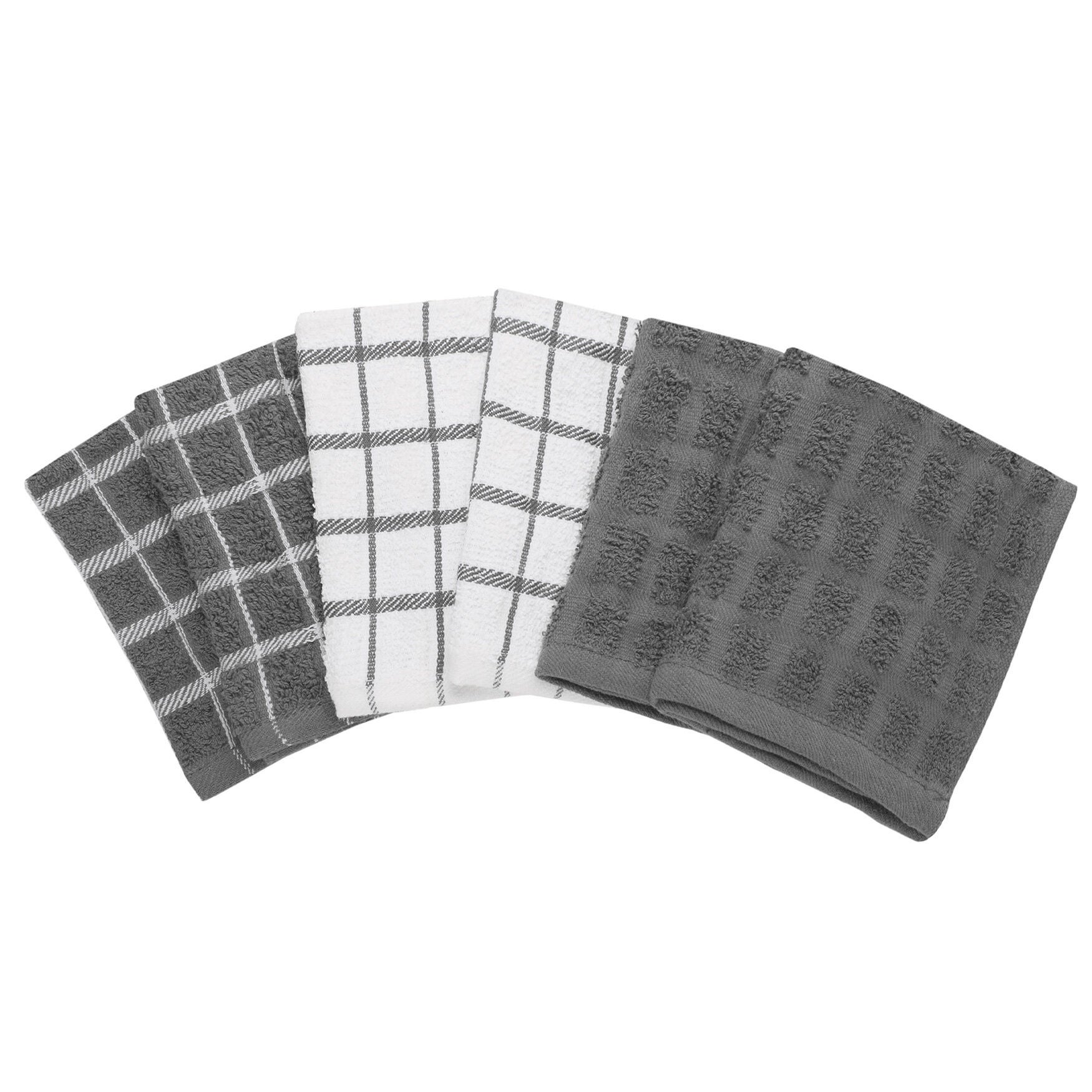 6Pk Terry Check Dish Cloth Dish Cloth, GREY, hi-res image number 0