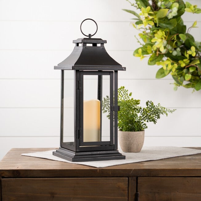 Traditional Black Lantern with LED Candle (Set of 2), BLACK, alternate image number null