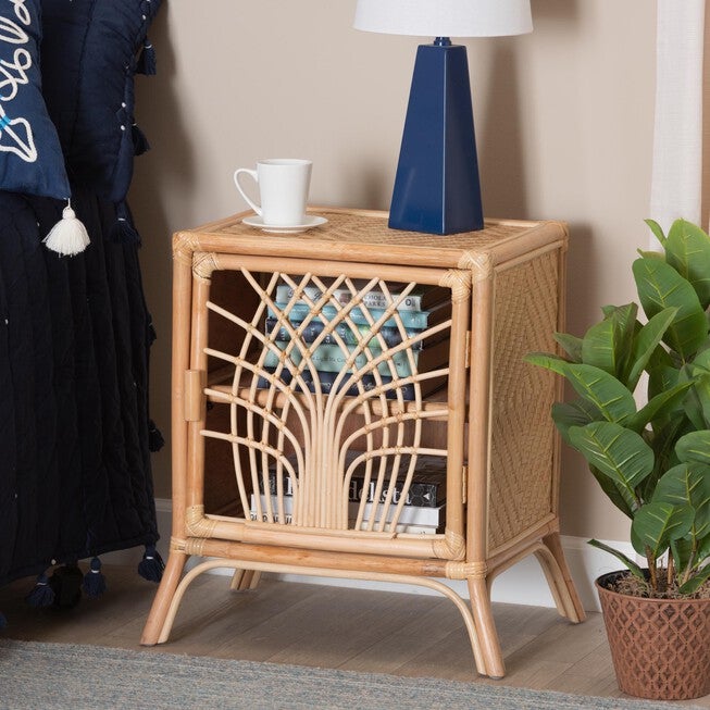 Danna Modern Bohemian Natural Brown Rattan Nightstand, , alternate image number null