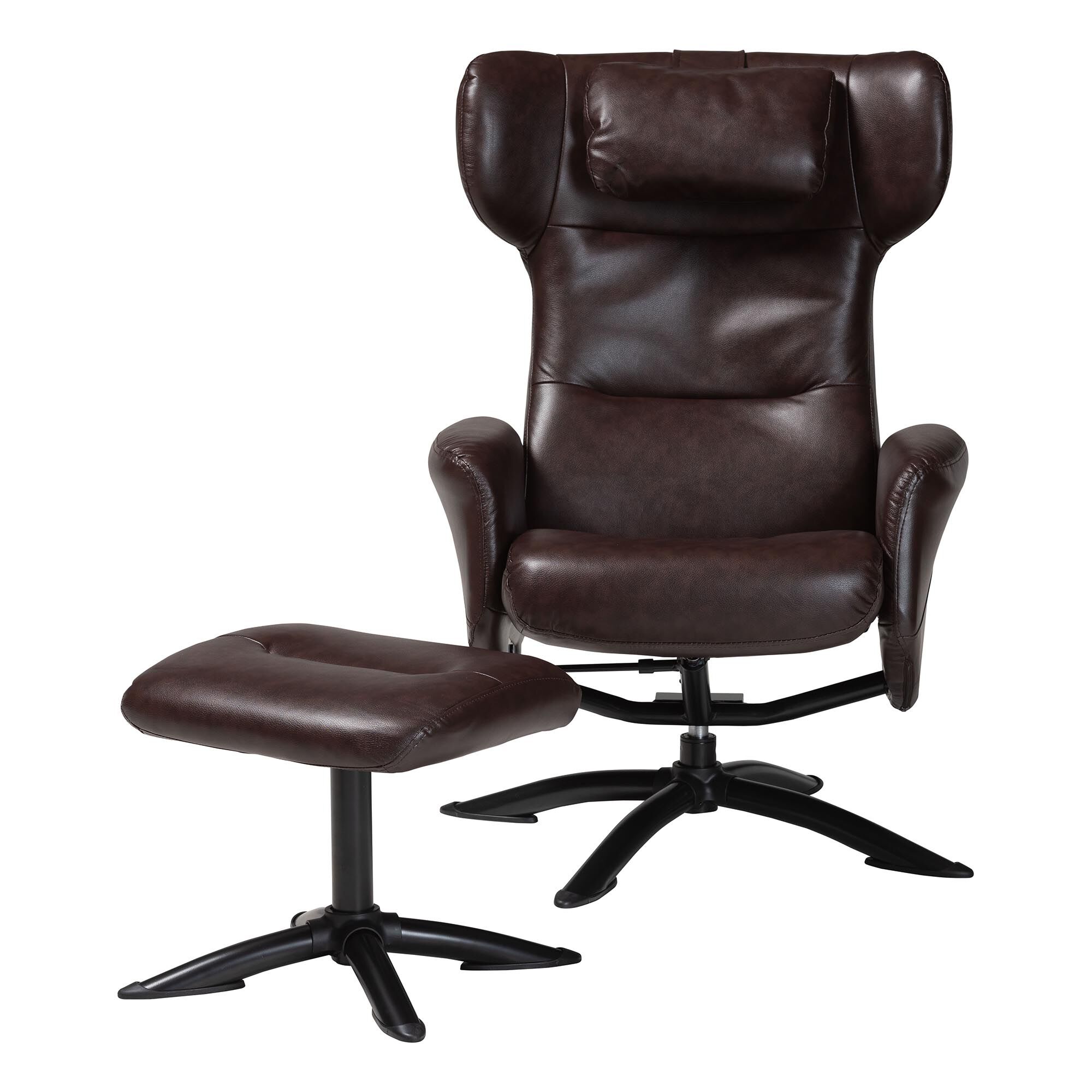 Elwood Modern Brown Faux Leather 2-Piece Lounge Chair and Footrest Set, BROWN, alternate image number 3