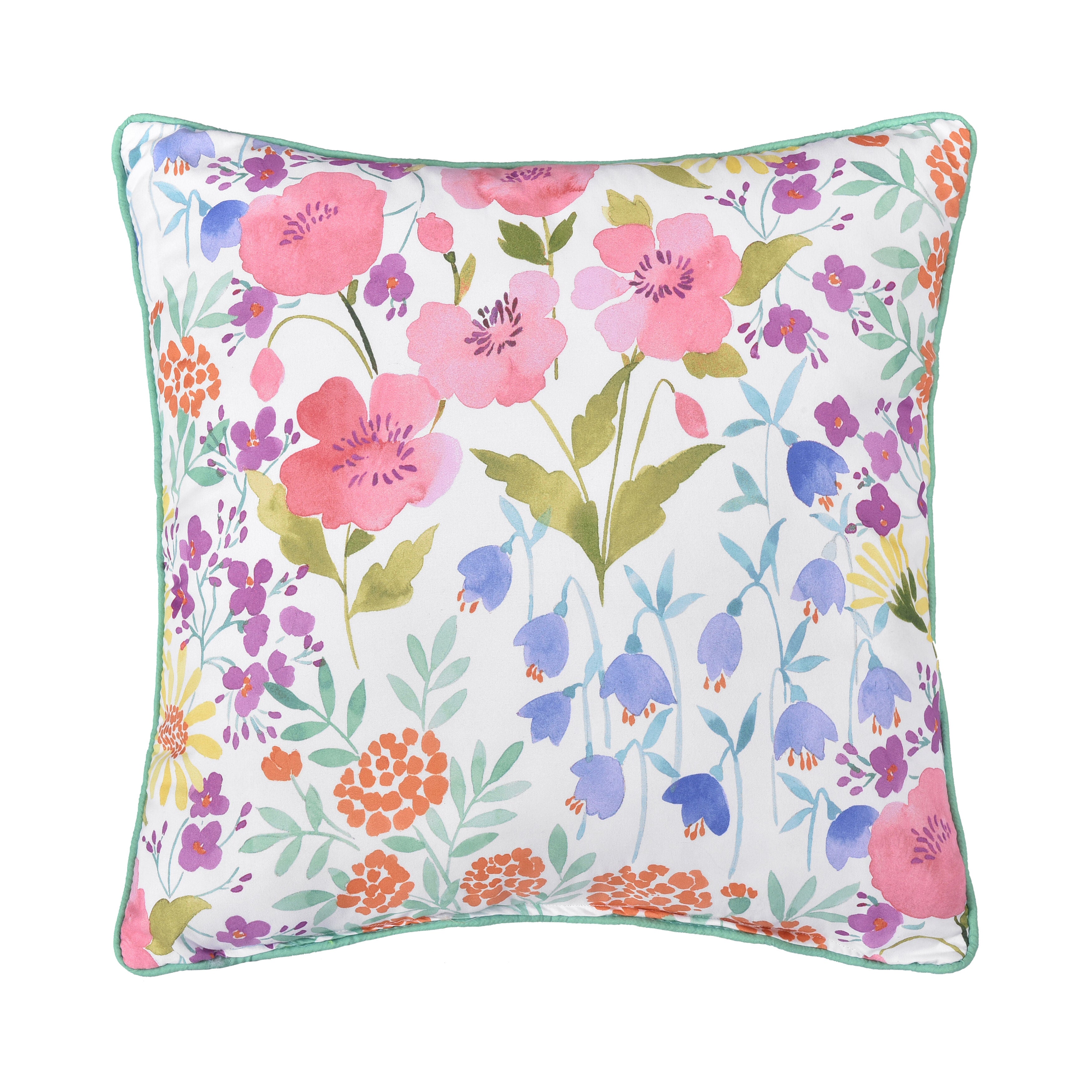 JULES 18 inches SQUARE DECORATIVE THROW PILLOW, TURQUOISE, hi-res image number 0