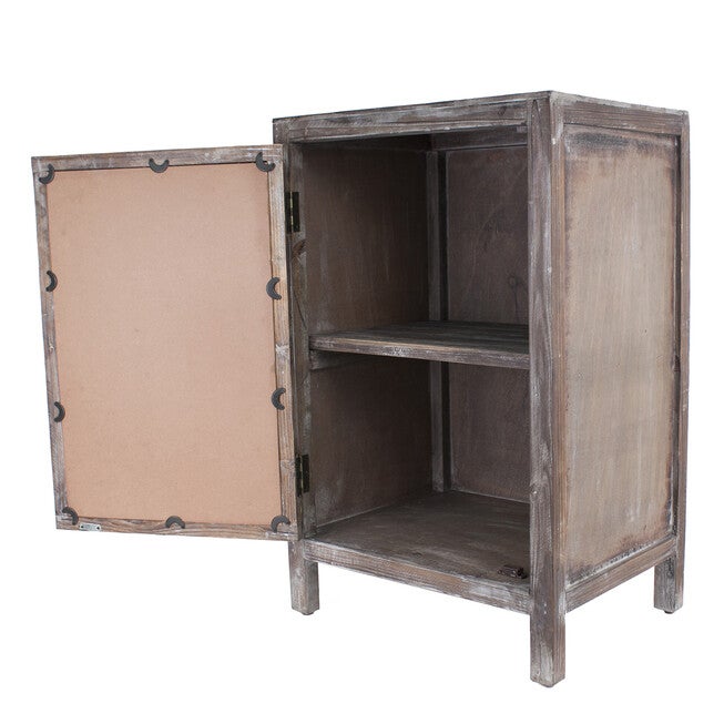 Distressed Quatrefoil End Table with Mirror Accent, , on-hover image number null