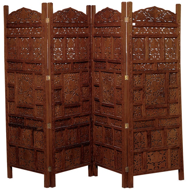 Red Mango Wood Traditional Room Divider Screen, 72 inches x 80 inches x 1 inches, TAN, hi-res image number null