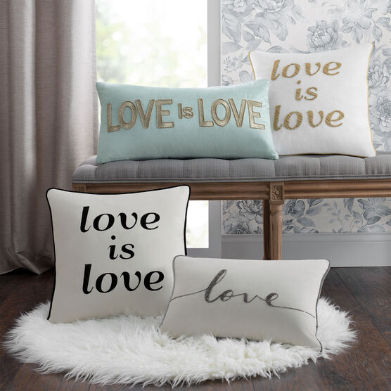 Embroidered "Love Is Love" Decorative Pillow, , alternate image number null