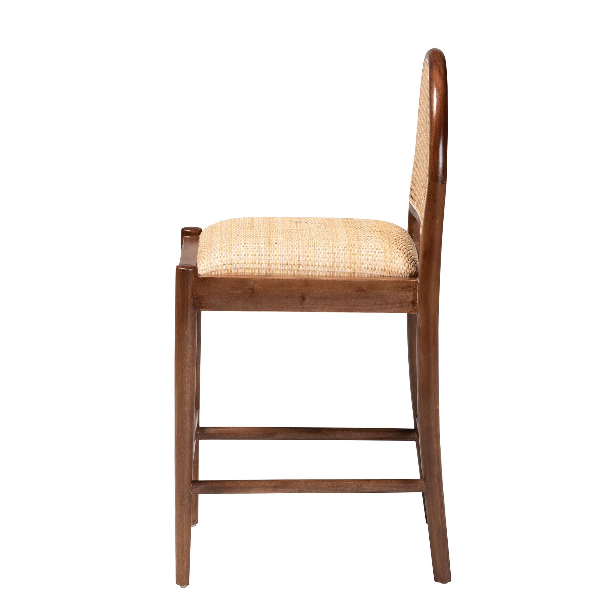 Maryland Modern Bohemian Natural Rattan and Acacia Wood Counter Stool, BROWN, alternate image number 4