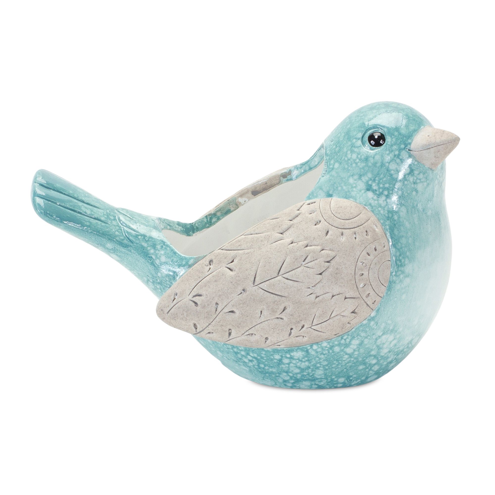 Whimsical Terra Cotta Garden Bird Planter (Set of 2), BLUE, alternate image number 1