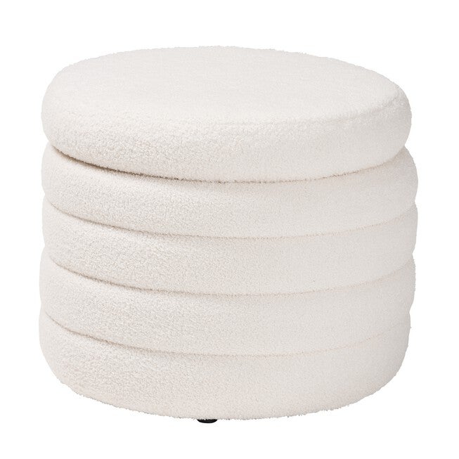Tabitha Modern And Contemporary Ivory Boucle Upholstered Storage Ottoman, IVORY, hi-res image number 0