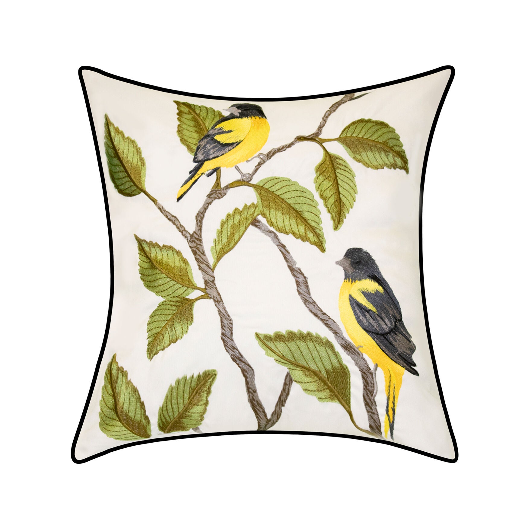 Indoor & Outdoor Embroidered Birds Decorative Pillow, YELLOW, hi-res image number 0