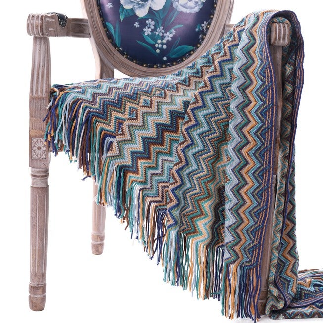 Battilo Home Bohemian Knit Throw Blanket with Fringe Super Soft Striped Blanket for Couch, Sofa, Bed, Chair, 60 inches x 50 inches, , on-hover image number null