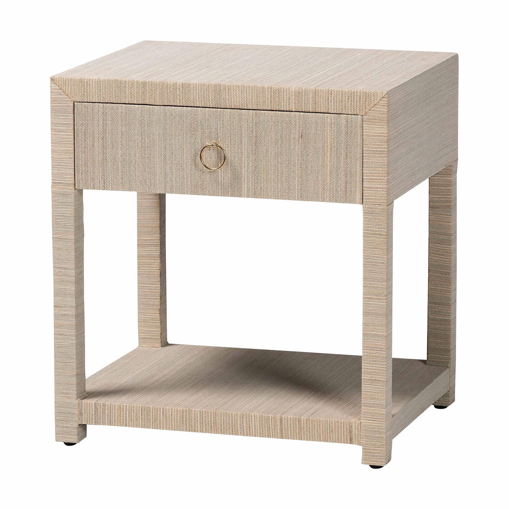 Nata Bohemian Woven Natural Grasscloth 1-Drawer Nightstand, NATURAL, alternate image number 1