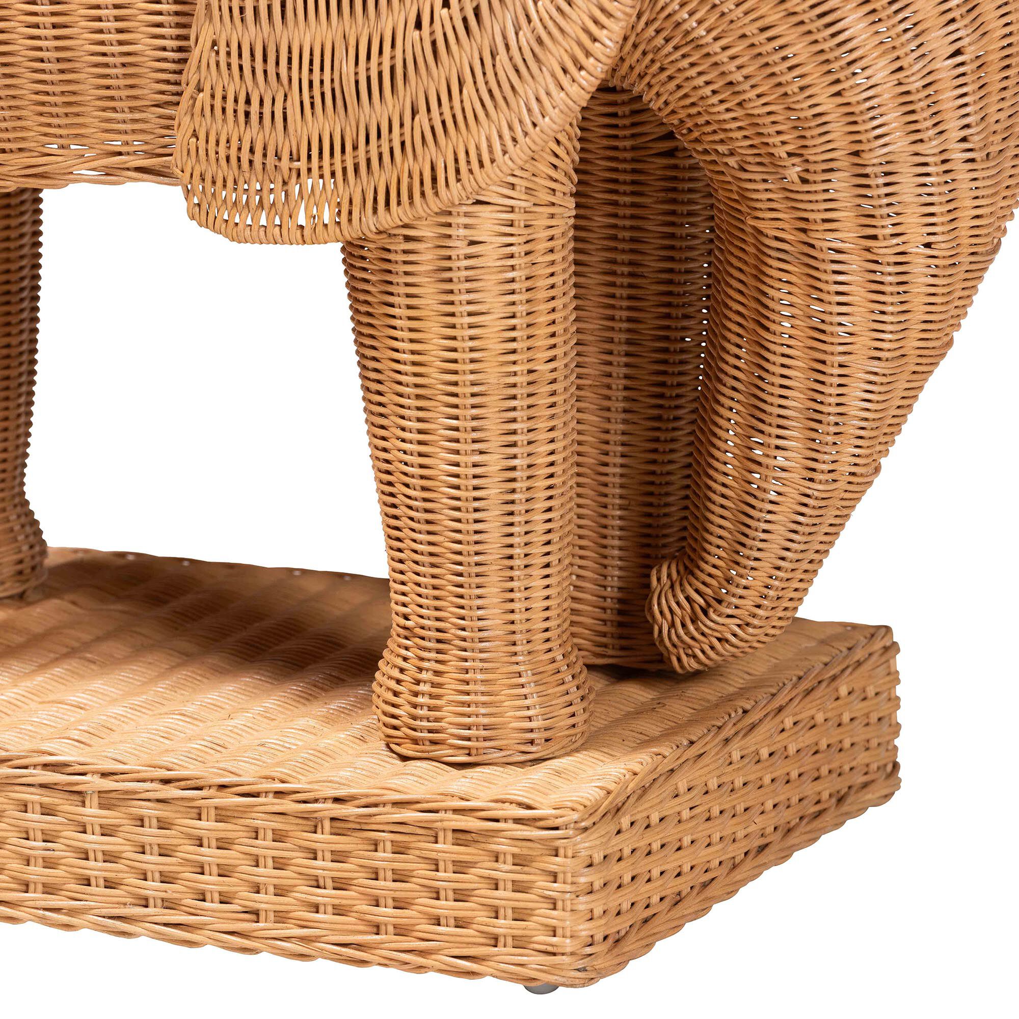 Base and leg weave close-up of elephant end table