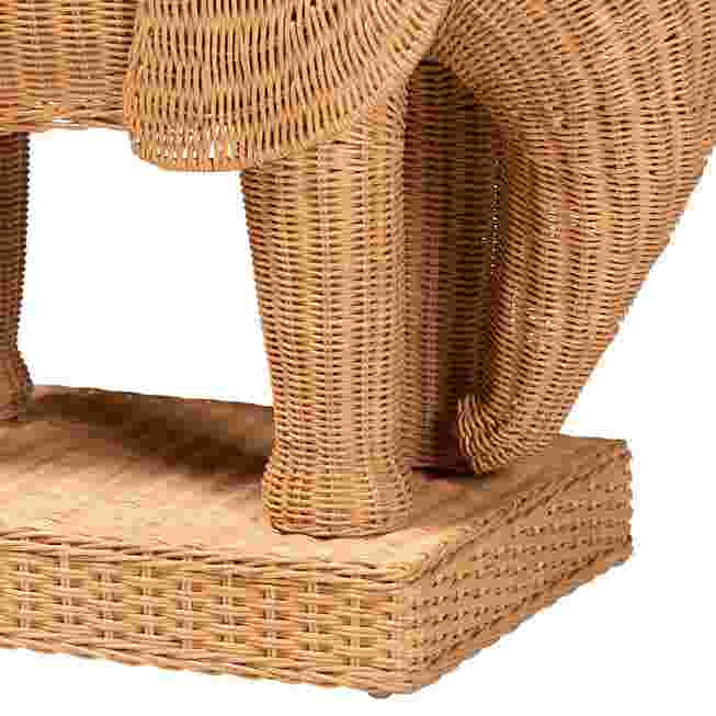 Base and leg weave close-up of elephant end table