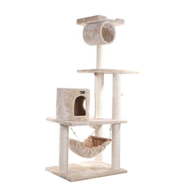 62 inches Real Wood Cat Tree With Scratch Posts, Hammock, , alternate image number null