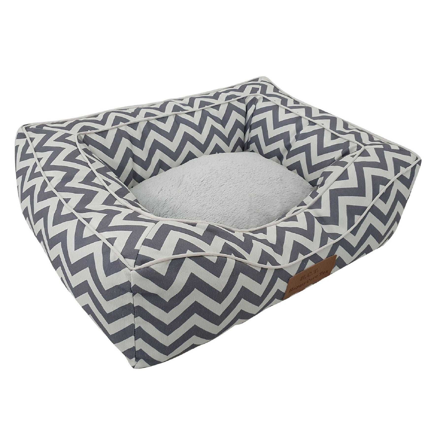 Chevron poly-cotton bolster with detachable faux fur cushion Medium Size, , alternate image number 3