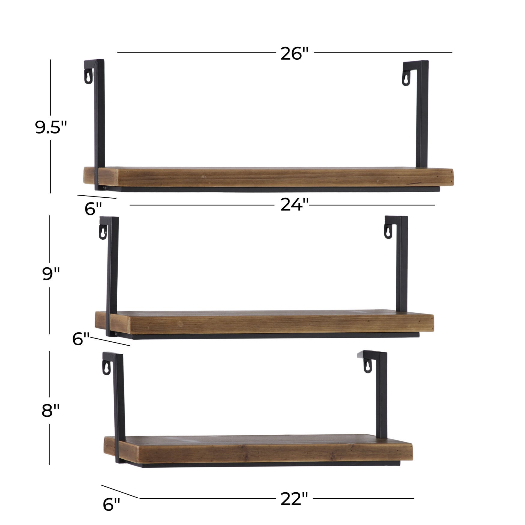 Set Of 3 Brown Wood Industrial Wall Shelf Wall Shelf, , alternate image number 4