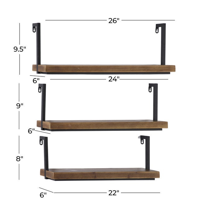 Set Of 3 Brown Wood Industrial Wall Shelf Wall Shelf, , alternate image number 4