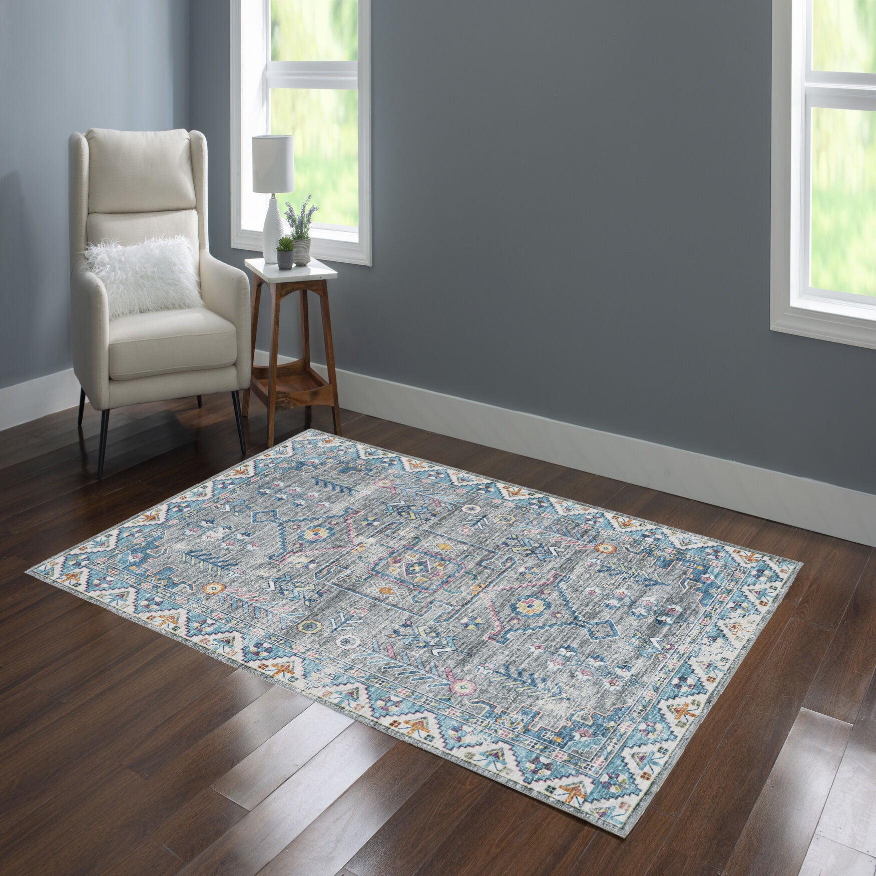 Washable Barron Grey/Green Rug, , alternate image number 5
