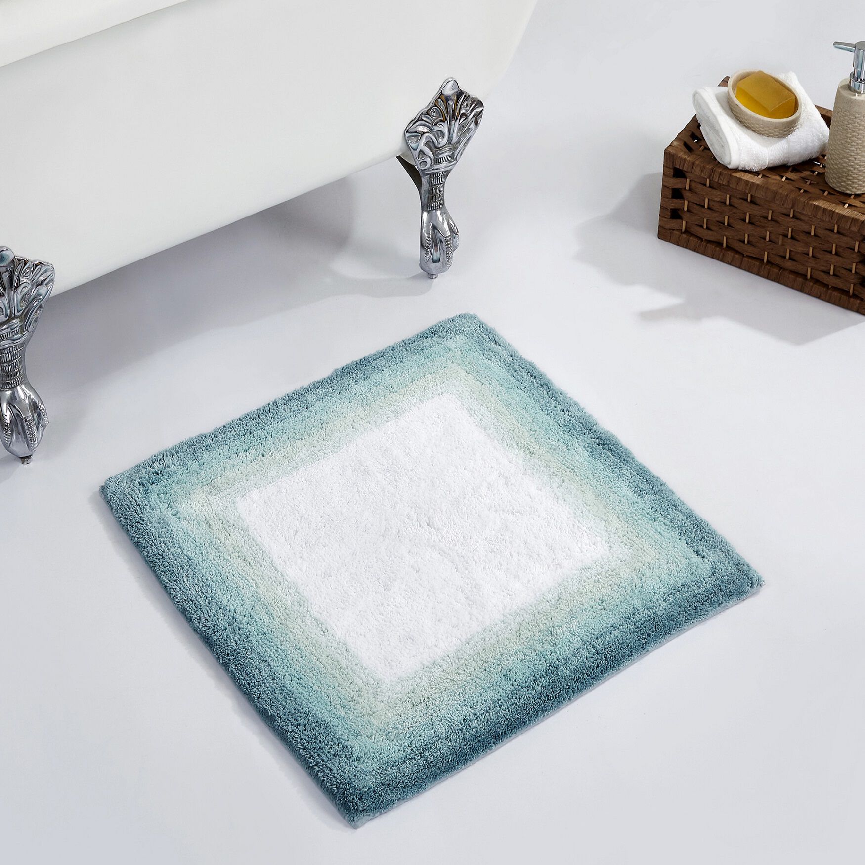 Torrent Bath Mat Rug, 24 inches X 24 inches, TURQUOISE, hi-res image number 0