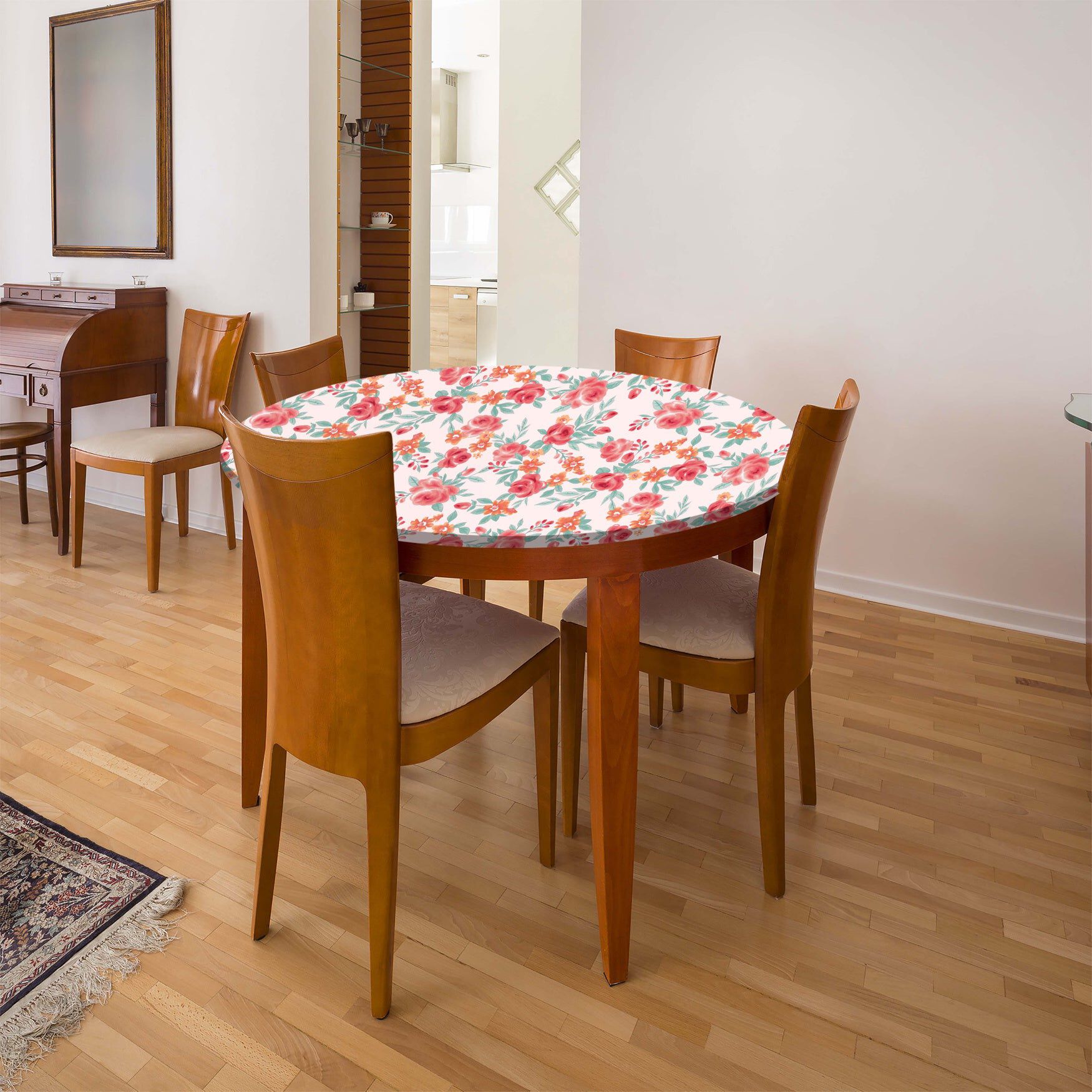 5&rsquo; Round Stretch-Fit Table Cover, FLORAL, hi-res image number 0