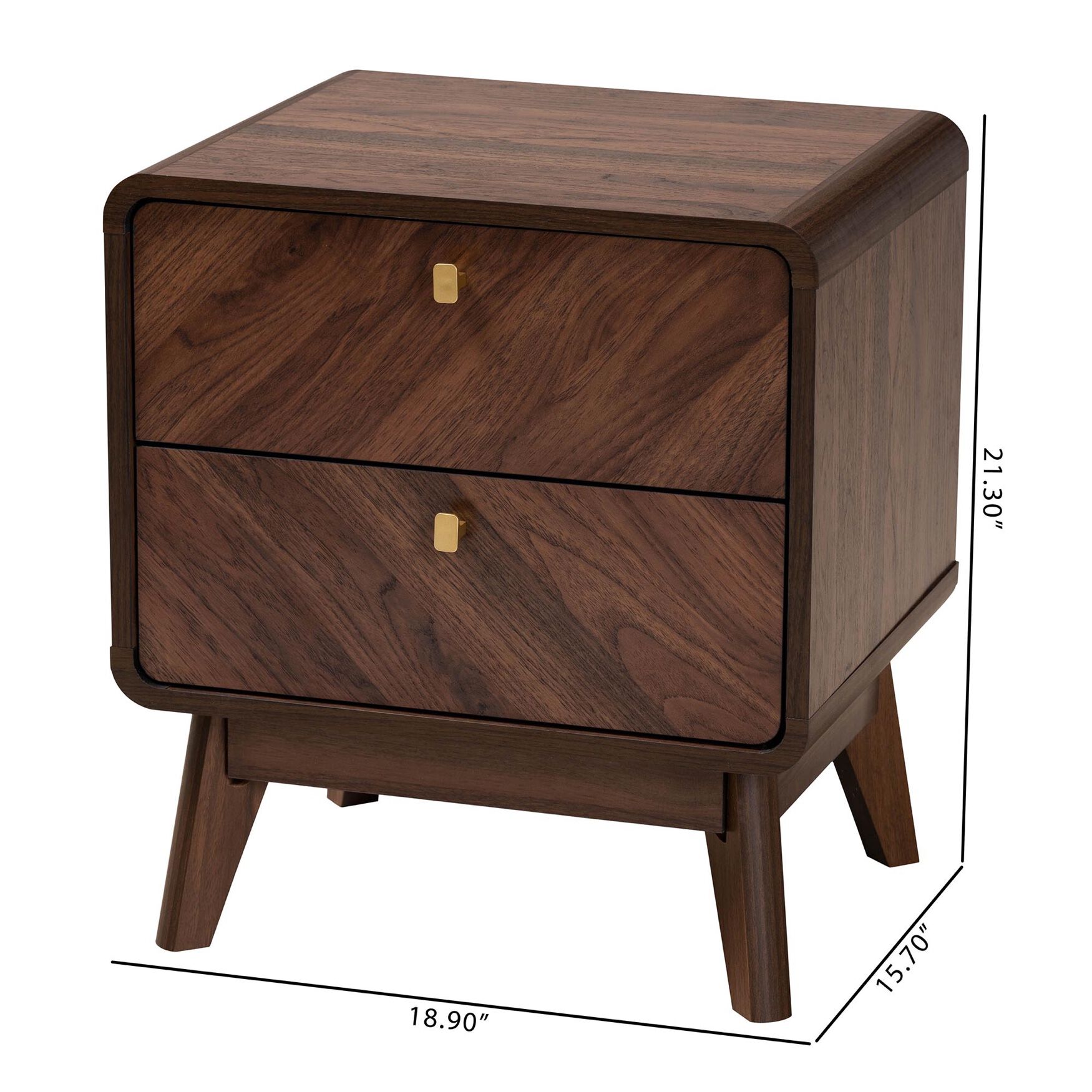 Markell Mid-Century Transitional Walnut Brown Finished Wood 2-Drawer Nightstand, , alternate image number 15