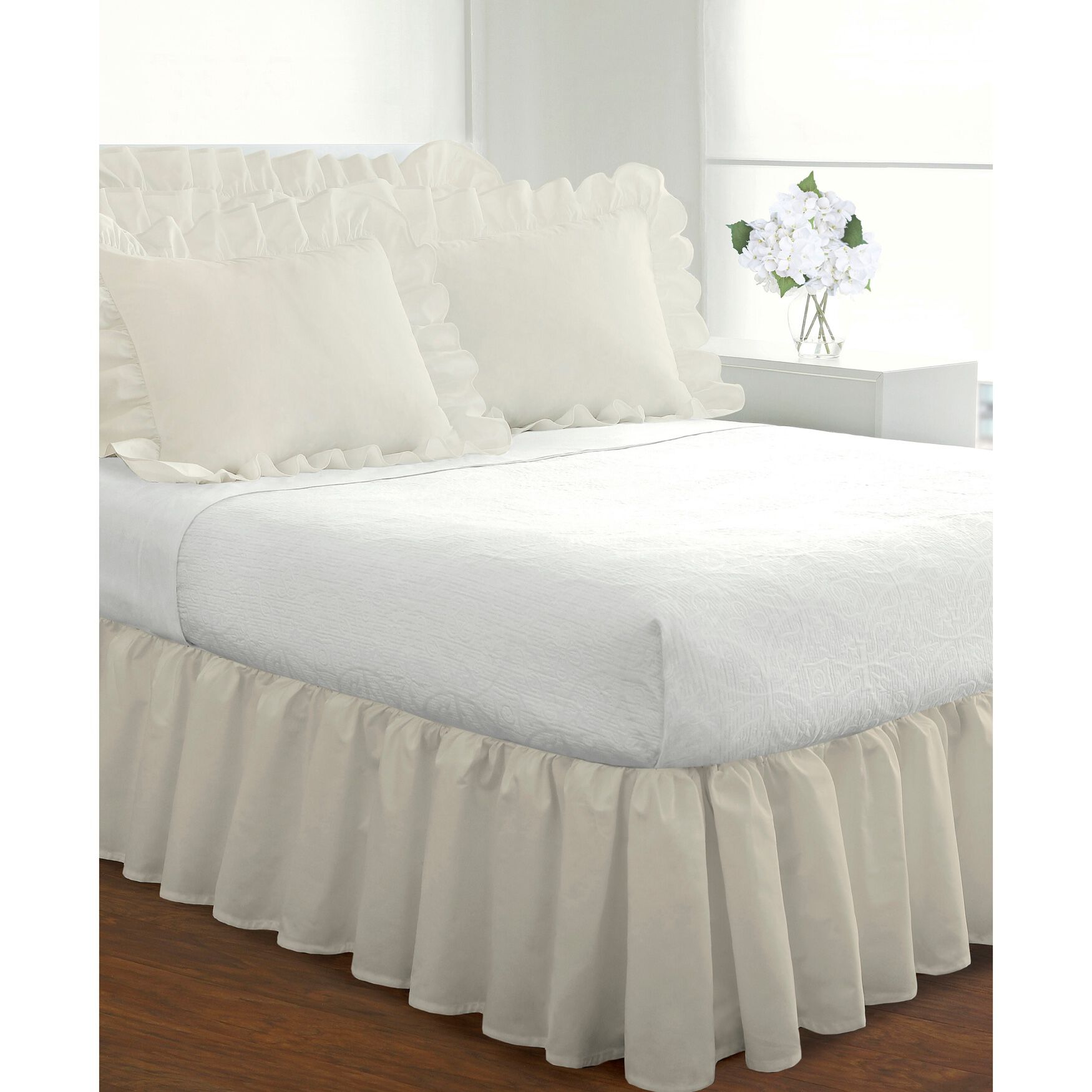 Fresh Ideas Ruffled 2-Pack Poplin Pillow Sham Set, IVORY, hi-res image number 0