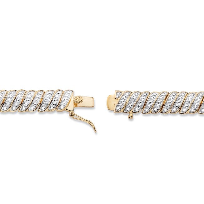 Yellow Gold Plated Tennis Bracelet (10mm), Genuine Diamond Accent 7 inches, , on-hover image number null
