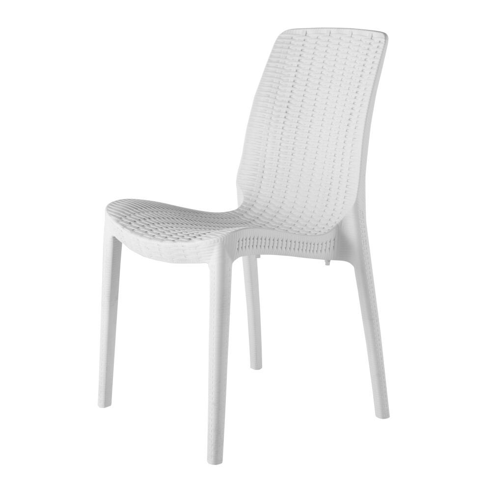 White woven outdoor chair with ottoman seat
