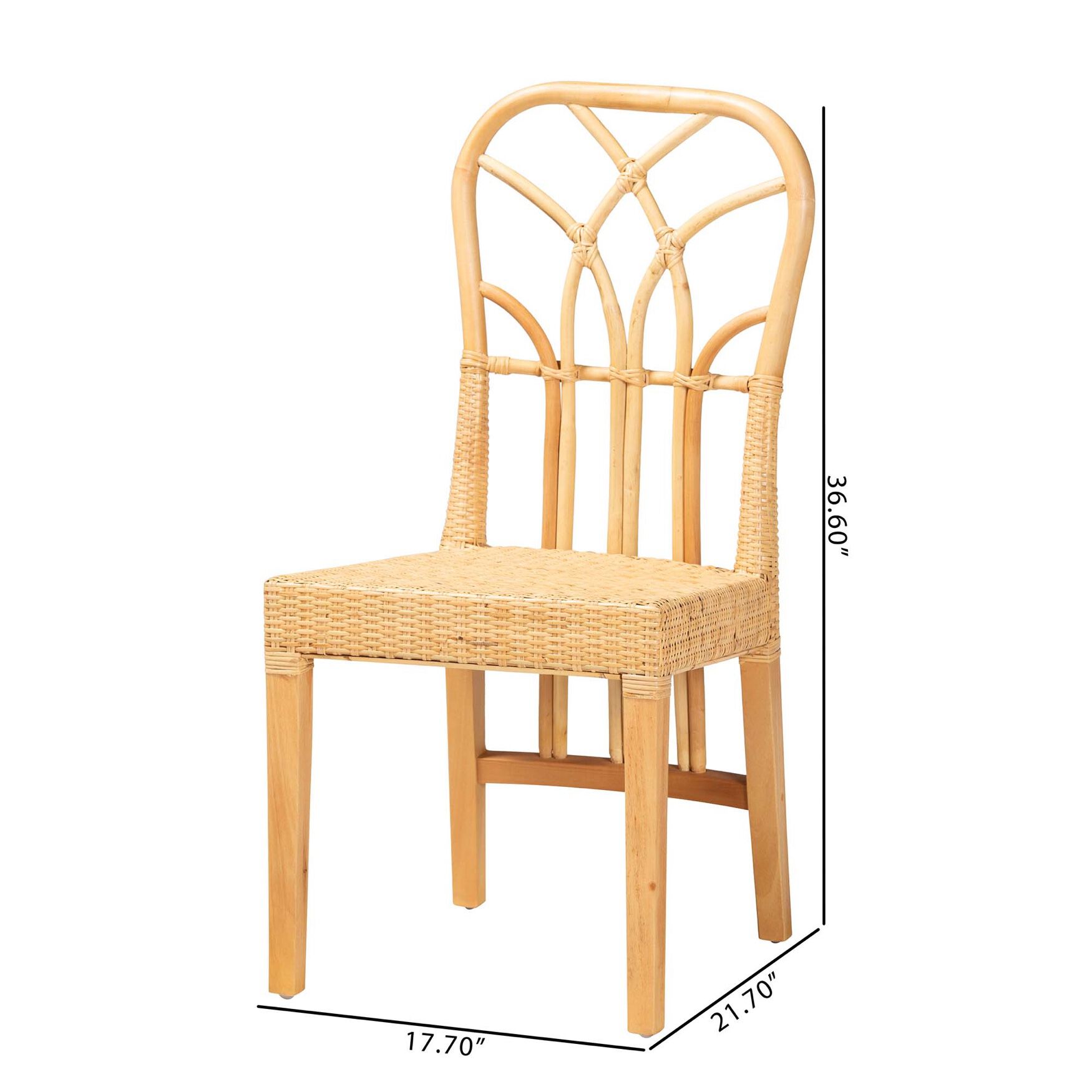 Monaco Modern Bohemian Oak Brown Finished Mahogany Wood And Natural Rattan Dining Chair, , alternate image number 9