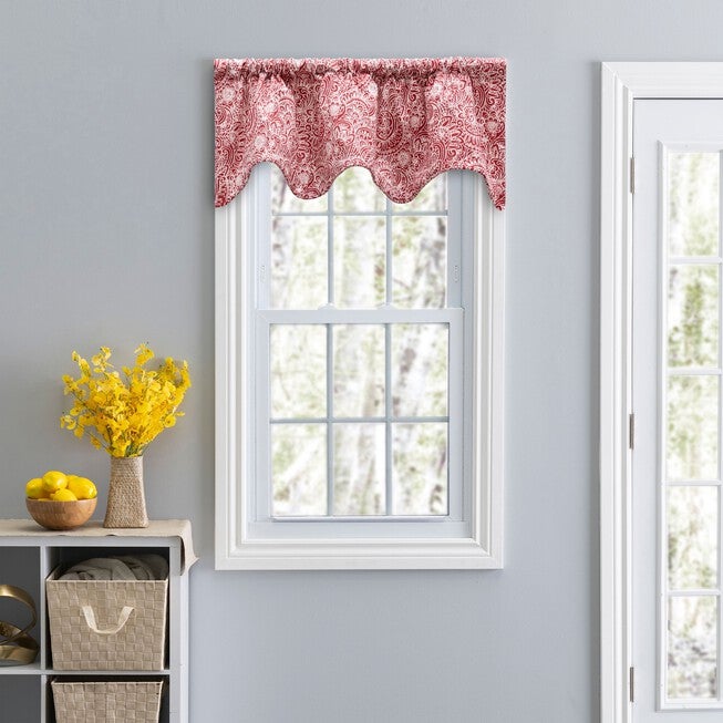 Segovia Curtain Lined Scallop Valance, RED, hi-res image number 0
