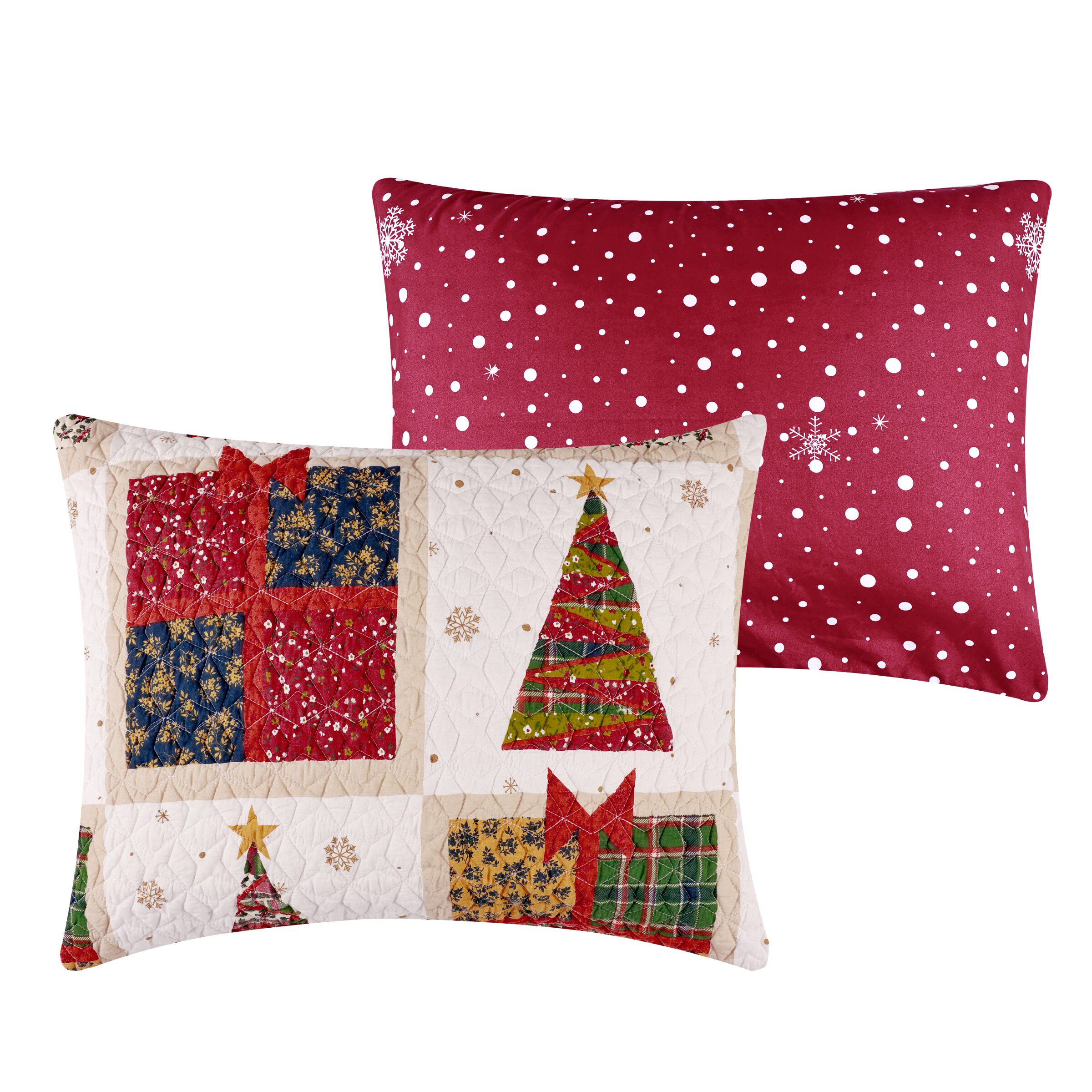 Deck the Halls Festive Holiday Patchwork Print Finely Stitched Quilt Set, RED, alternate image number 3