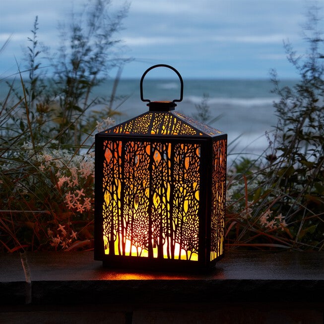 Forest Cut Metal Lantern with Gold Accent 16 inchesH, BLACK/GOLD, alternate image number 2