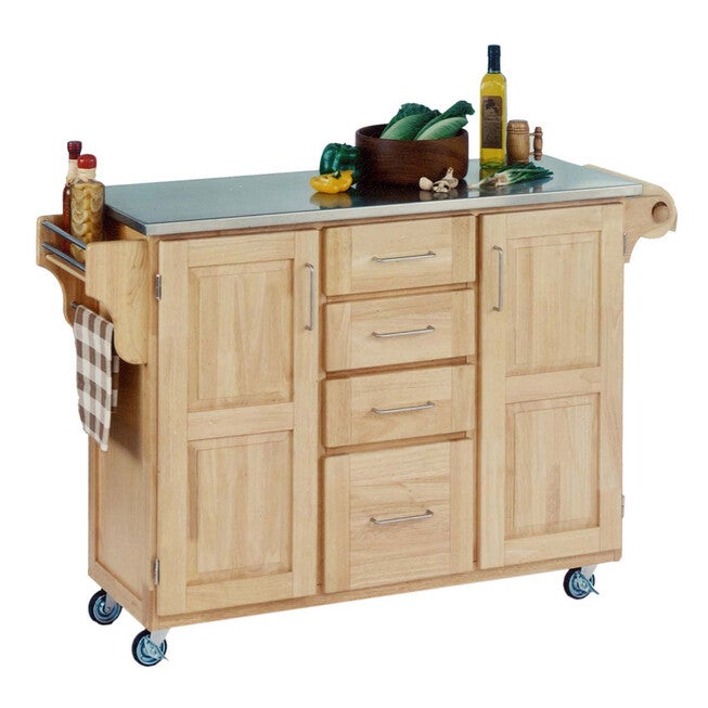 Large Natural Finish Create a Cart with Stainless Steel Top , NATURAL STAINLESS STEEL, hi-res image number 0