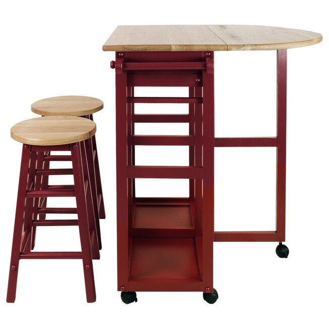 Breakfast Cart with Drop-Leaf Table-Red, , on-hover image number 1