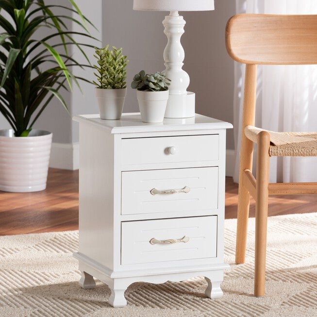 Layton Classic And Traditional White Finished Wood 3-Drawer Nightstand, , alternate image number null