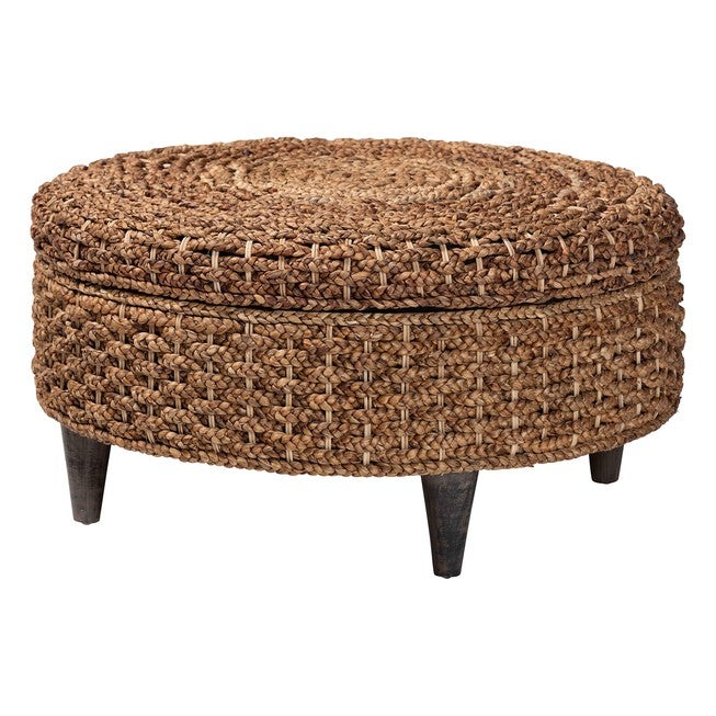 Bailey Handwoven Seagrass Storage Ottoman, Round, NATURAL BROWN, alternate image number null
