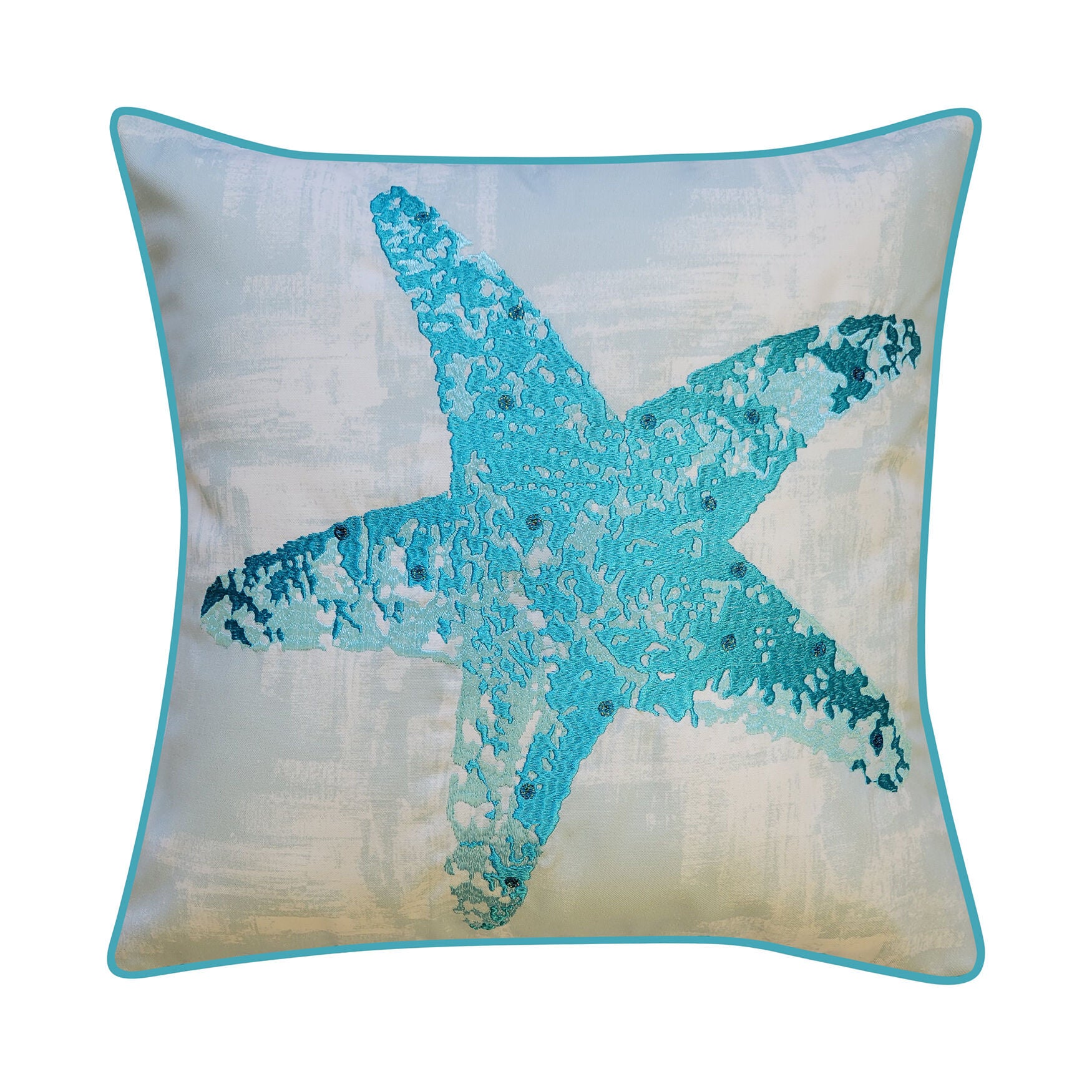 Indoor/Outdoor Embroidered Starfish Decorative Throw Pillow 18X18, Blue, BLUE, hi-res image number 0