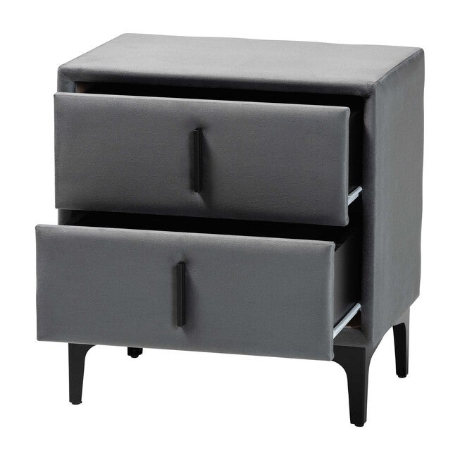 Etienne Modern Slate Grey Velvet 2-Drawer Nightstand, SLATE, alternate image number 2