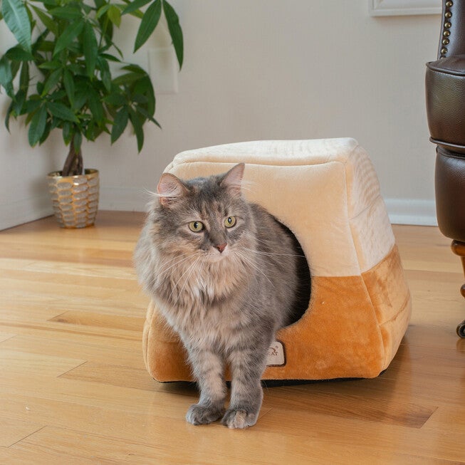 2-In-1 Cat Bed Cave Shape And Cuddle Pet Bed, Brown Beige, , on-hover image number null
