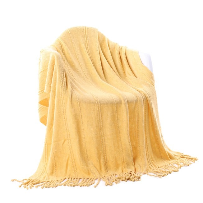 Battilo Home Cable Knit Woven Luxury Throw Blanket With Tasseled Ends, 50 inchesx60 inches, YELLOW, hi-res image number null