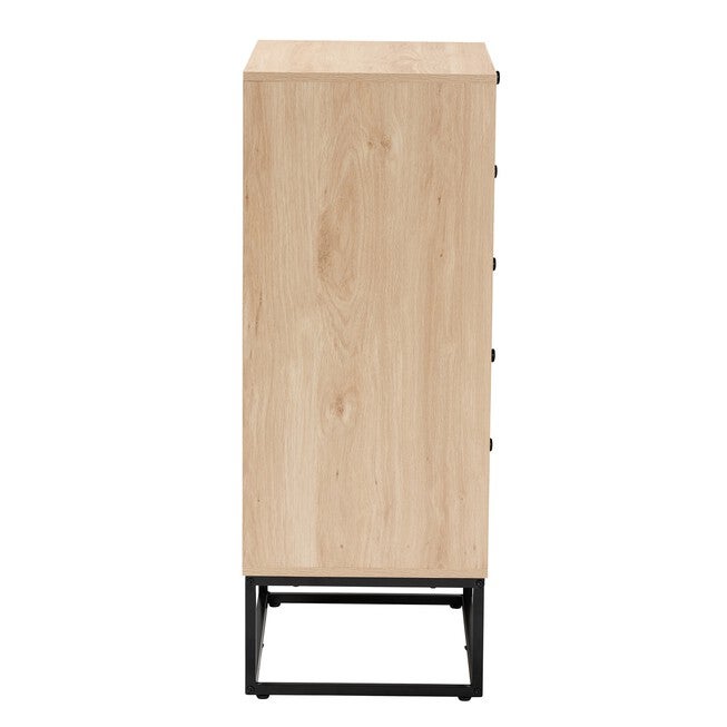Amelia Mid-Century Modern Transitional Natural Brown Finished Wood And Natural Rattan 5-Drawer Chest, , alternate image number 3