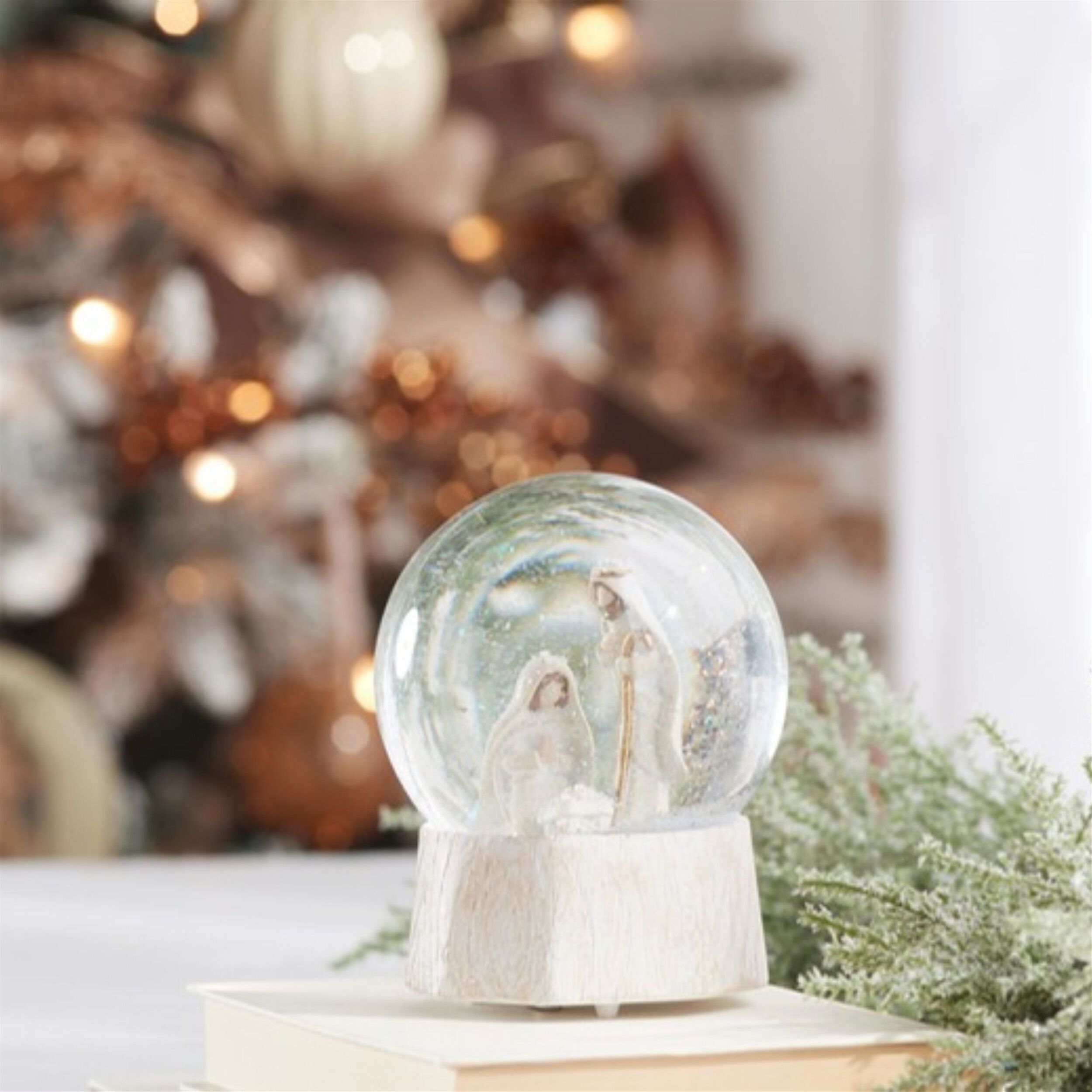 Musical Nativity Scene Snow Globe 5.75 inchesH, WHITE BEIGE, alternate image number 1