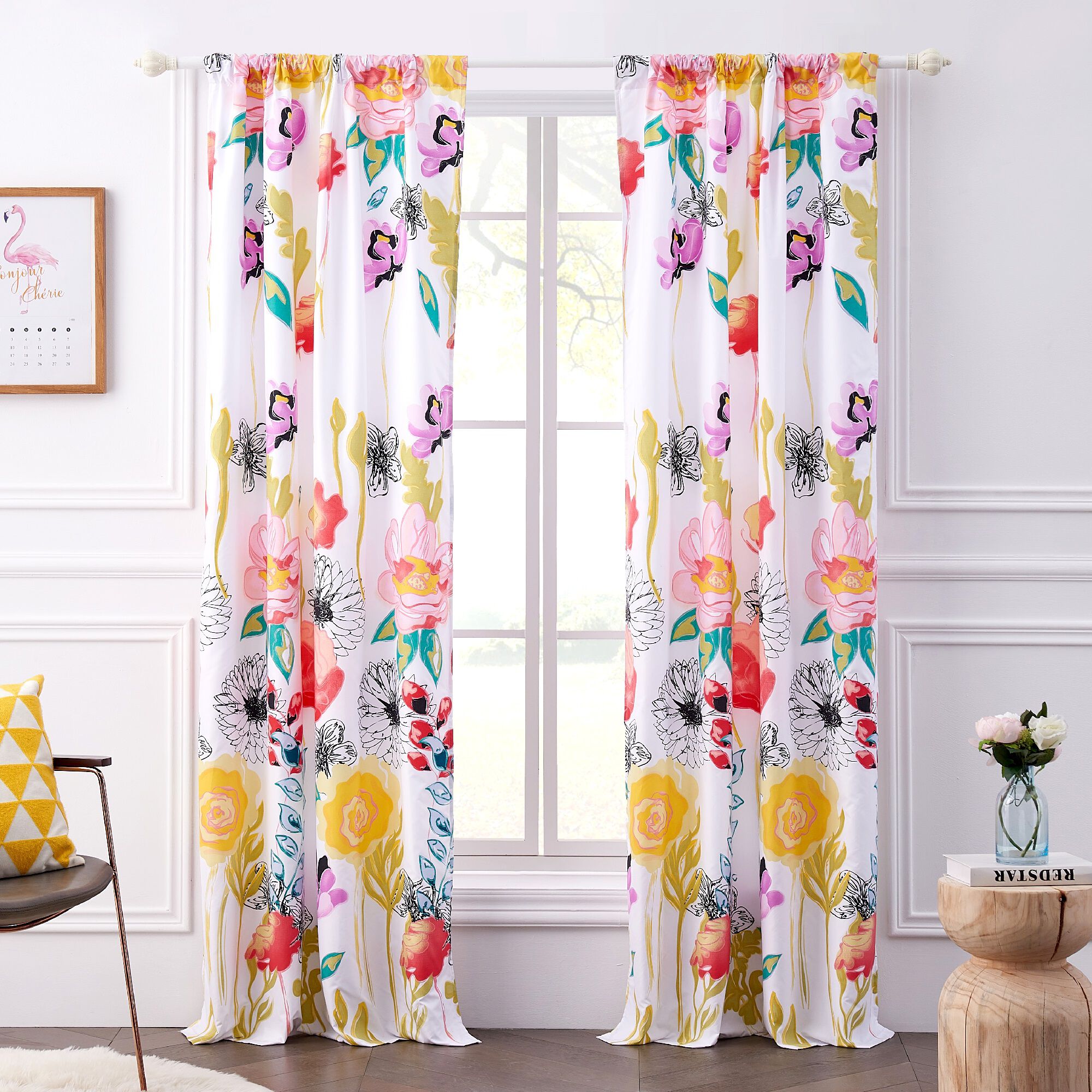 Watercolor Dream Window Curtain Panels, Set of 2, WHITE, hi-res image number 0