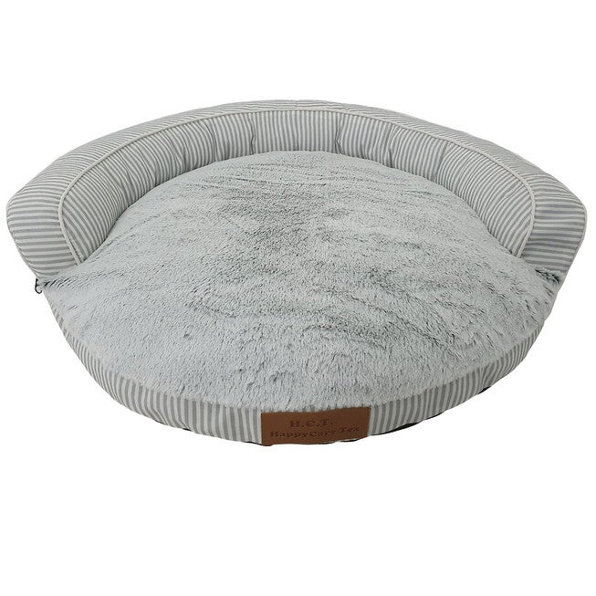 Stripe Printing poly-cotton bolster with detachable faux fur cushion Medium Size, , on-hover image number 1